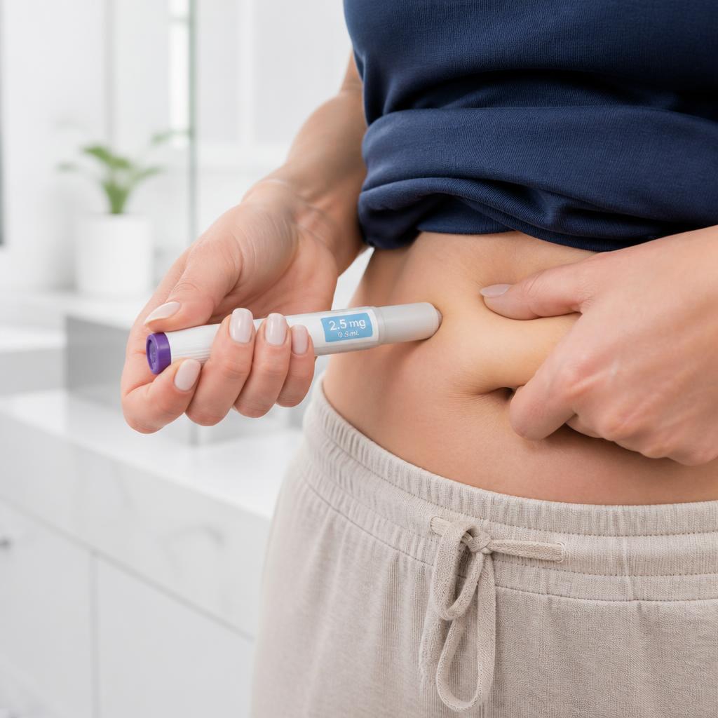 Person self-administering a GLP-1 injection at home
