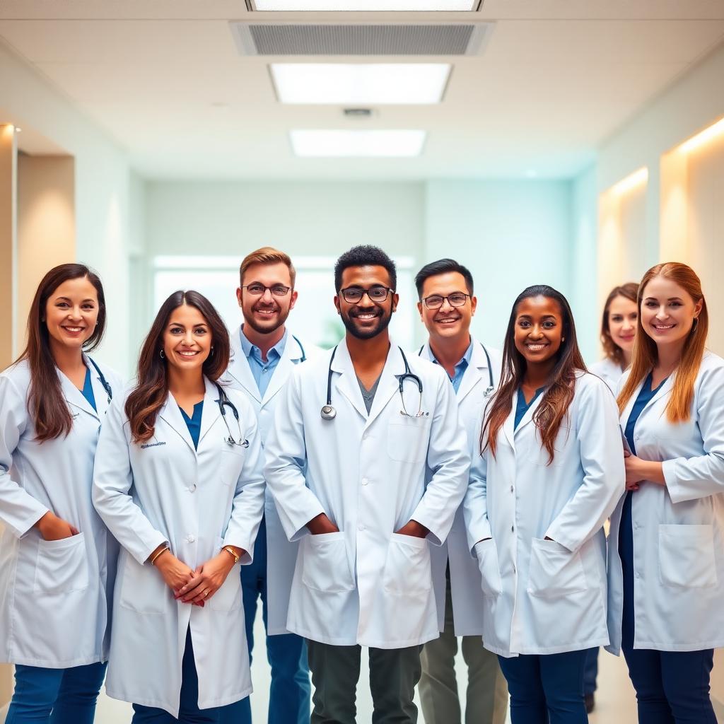 Wellness program specialists team in white coats