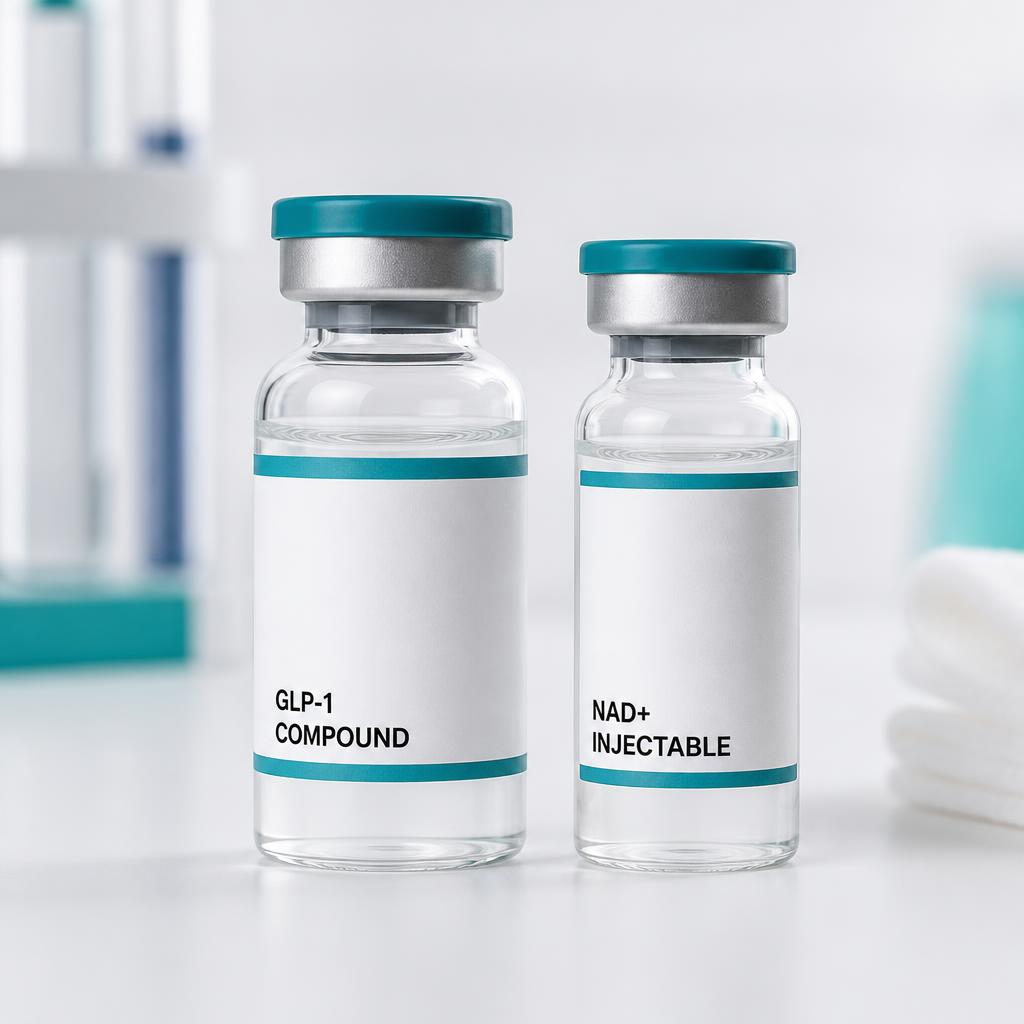 GLP-1 compound vial and NAD+ injectable vial