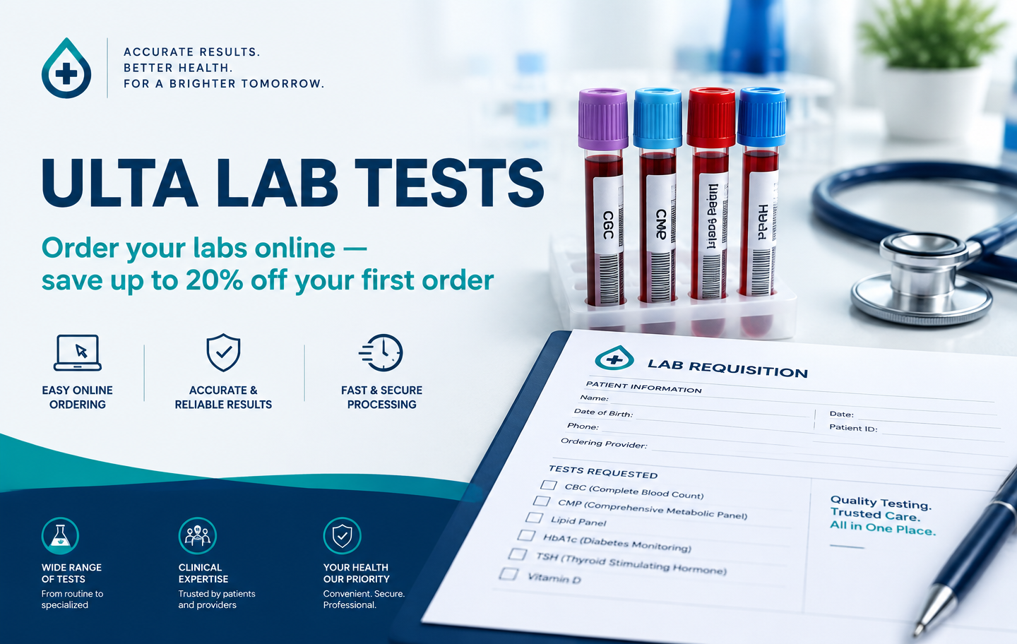 Ulta Lab Tests: order lab tests online and save up to 20% off your first order with Clinical Flow MD
